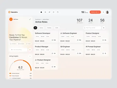 AI Recruitment Dashboard – Active Roles Management UI active roles dashboard ai hiring platform ai recruitment dashboard applicant tracking system ats dashboard ui candidate pipeline management hiring management ui hiring process automation hr analytics dashboard hr platform design hr saas design hr software ui job management system modern dashboard ui recruiting web app