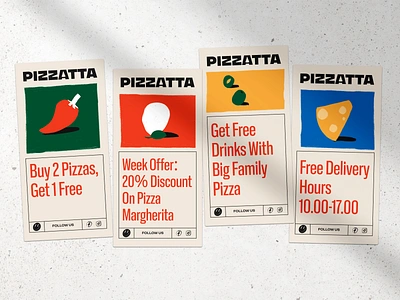 Pizzeria Special Offer Cards brand identity branding business card design design studio digital art digital illustration flyer food graphic design illustration illustration art illustrator logo marketing design marketing graphics pizza restaurant special offer