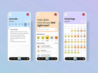 Mindful Moments – Mental Health & Meditation App UI colorful design graphic design meditation mental health mindfulness mobile mobile app mood sleep ui uidesign uiux uxdesign vibrant
