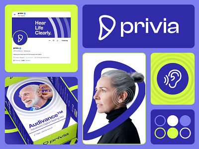 Privia – Healthcare Brand Identity brand guidelines brand identity brand presentation branding clean design creative branding healthcare branding hearing aid hearing device identity design logo design logo mark medical branding minimal branding modern branding packaging design product packaging visual identity