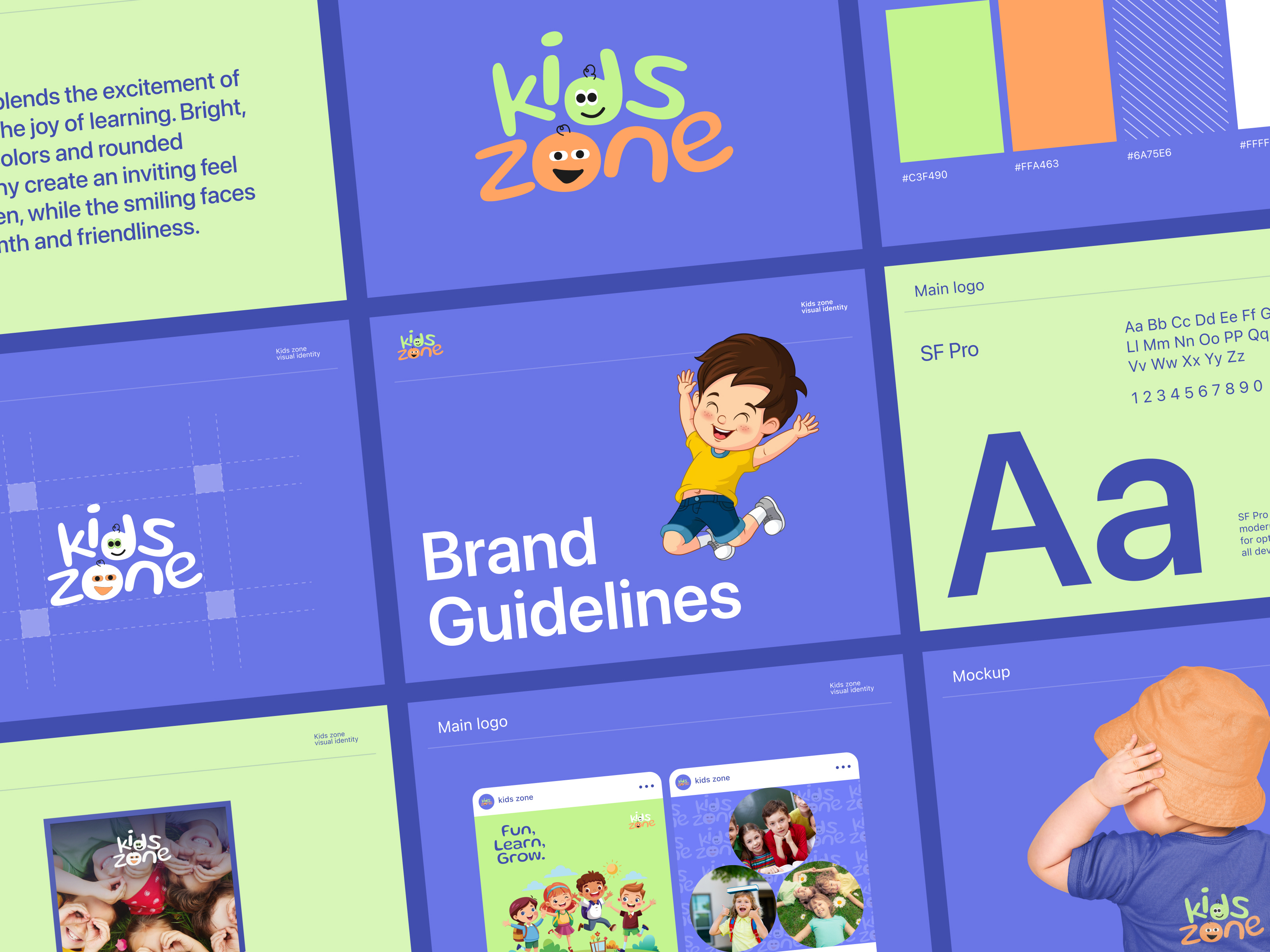 Kids Zone logo - Brand Guidelines brand guidline brand identity branding children school colorful logo creative logo kids zone kids brand kids learning platfrom kids logo kids play ground kids school logo logo design modern logo playful logo ui
