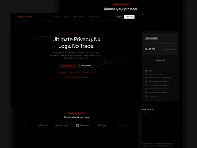 PhantomMesh – VPN Landing Page Design ascii cibersecurity cyberpunk dark mode hero section landing page pricing saas tech ui uidesign ux uxdesign vpn website