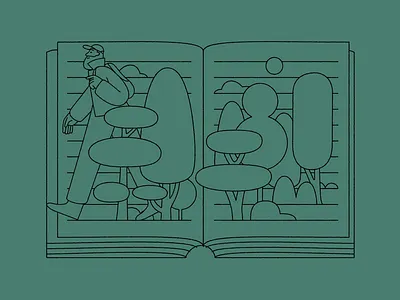 LOST IN A BOOK animation editorial illustration forest hiking illustration nature trees vector walk walk cycle