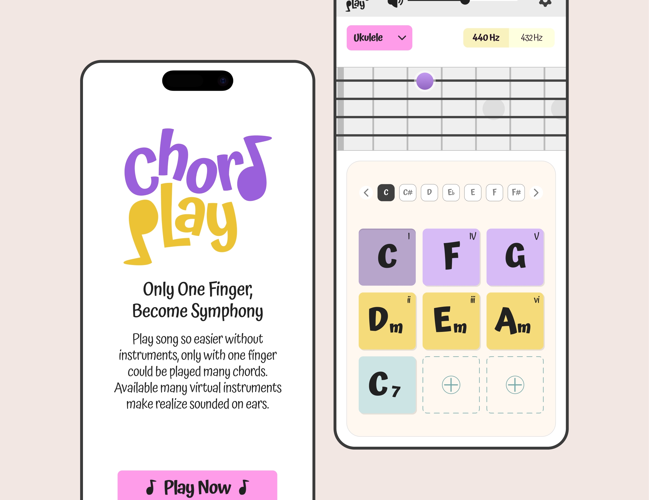 ChordPlay - Play the easy audio chord clef guitar harmonic instrument melodic mobile music music player piano product tone tun tuning ui ukulele utility app ux viola