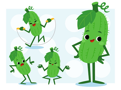 Cute cartoon character cucumber adobe illustrator cartoon character character design children concept art cucumber cute design for kids funny green illustration kawaii logo mascot vector vegetables veggie