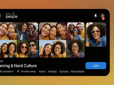 Social Group App Interface – Gaming & Nerd Culture Community Des 3d animation brand branding cardboard community app design graphic design group page illustration interface logo motion graphics product design social media social network ui