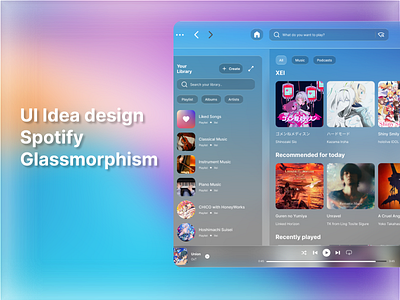 Spotify - UI Concept Glassmorphism app concept design glassmorphism ui ux