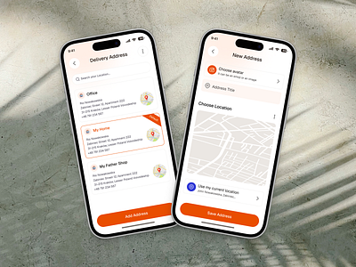 Grocery App – Smart Address Management UI addnewaddress addressmanagement addresspage appdesign appinterface checkoutflow cleandesign currentlocation deliveryaddress deliveryapp fooddeliveryapp groceryapp locationui minimaldesign mobileappui mobileux modernui uidesign userfriendlyui uxdesign