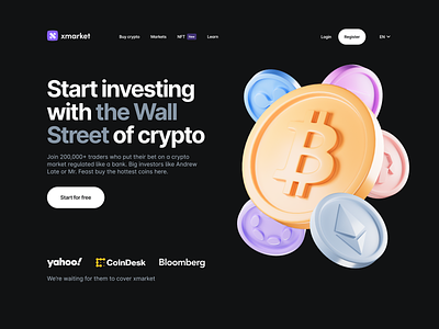 Crypto exchange website animation bitcoin blockchain coins crypto crypto exchange cryptocurrency dark exchange finance fintech hero section home page landing page trading ui web design website