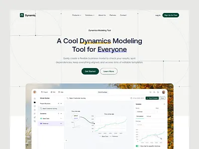 Dynamic Modeling Tool - Landing Page ai animate artificial intelligence b2b bussines modeling design clean clean interface dipa inhouse landing page modeling tool modern design saas startup system dynamics ui uiux ux web design