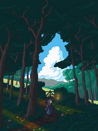 Forest Adventure character dark draw forest illustration paint procreate trees