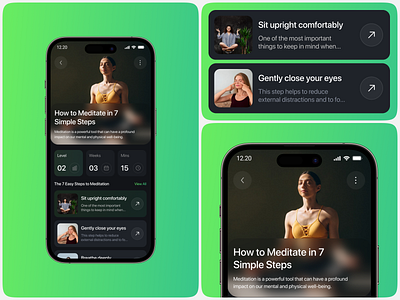 Meditation Guide Mobile App UI/UX Concept app interfaces calm app design feeling health app meditation mindfulness app mobile app design psychotherapy relaxation app saas self care stress relief app uiux wellness