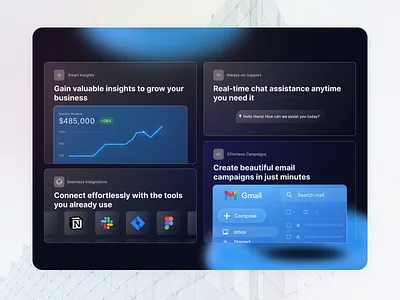 Bento Grid Dashboard – Modern Glassmorphism UI bento design clean design dark mode dashboard glassmorphism illustration landing page logo minimal design saas saas design ui web design web3