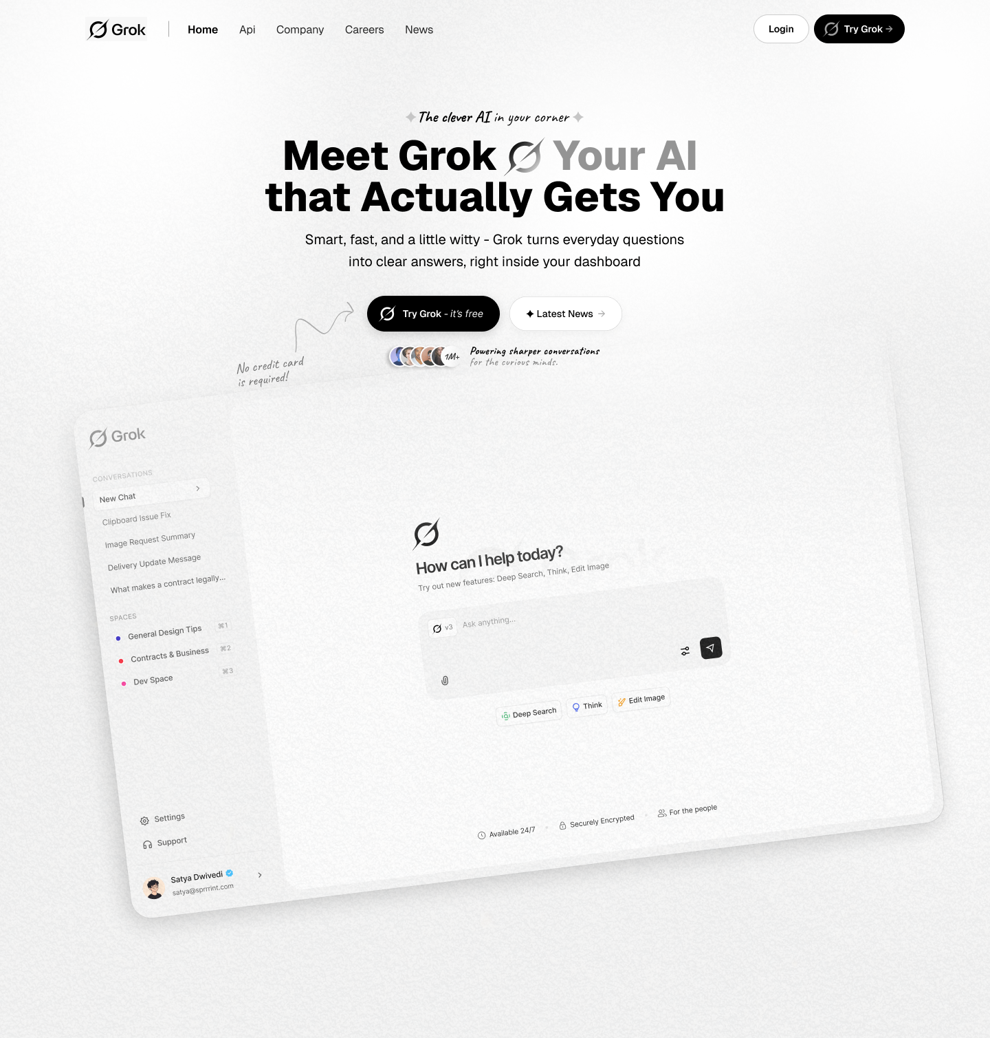 Grok - Landing page concept UI ai design design challenge figma grok hero section landing page ui uiux web design web development website