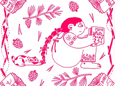 Read book and record it book branding cat design diary editorial illustration girl graphic design human illustration logo poster