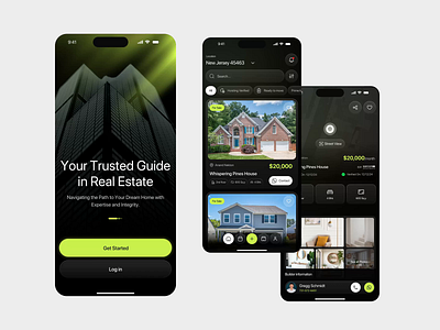 Real Estate App animation app app design branding card dashboard ecommerce icons illustration landing page logo logo design mobile mobile app mobile app design orbix studio product design real estate agency typography web design