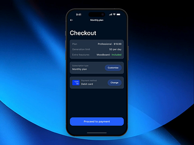 Checkout screen app concept ckeckout clean ui daily ui dailyui dark mode fintech ios design minimal design mobile app modern ui payment product design subscription user interface ux design