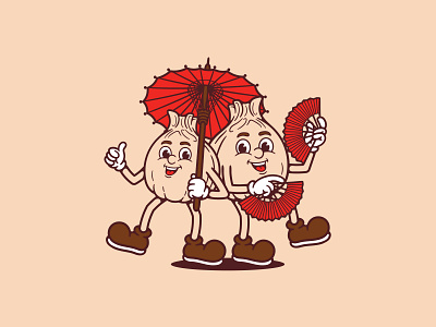 Dimsum Duo Mascot brand cartoon character character design design dimsum food food mascot graphic design illustration japan merch retro retro mascot tshirt