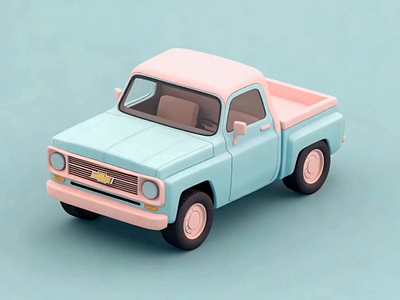 Cartoon 3D Truck Animation, Pastel Car Design, Soft Colors Icons 3d animation car color design graphic design icon illustration motiongraphic pastel pickup retro soft truck