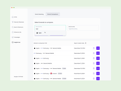 Brand Comparion apple brand branding comparation compare dropdown figma focused focusstate influencer influencermarketing input saas selection ui uidesign userexperience userinterface ux webdesign