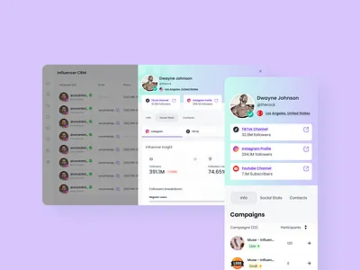 Influencer CRM Tools branding crm digital digital marketing gradient influencer list marketing ui ui tools web app