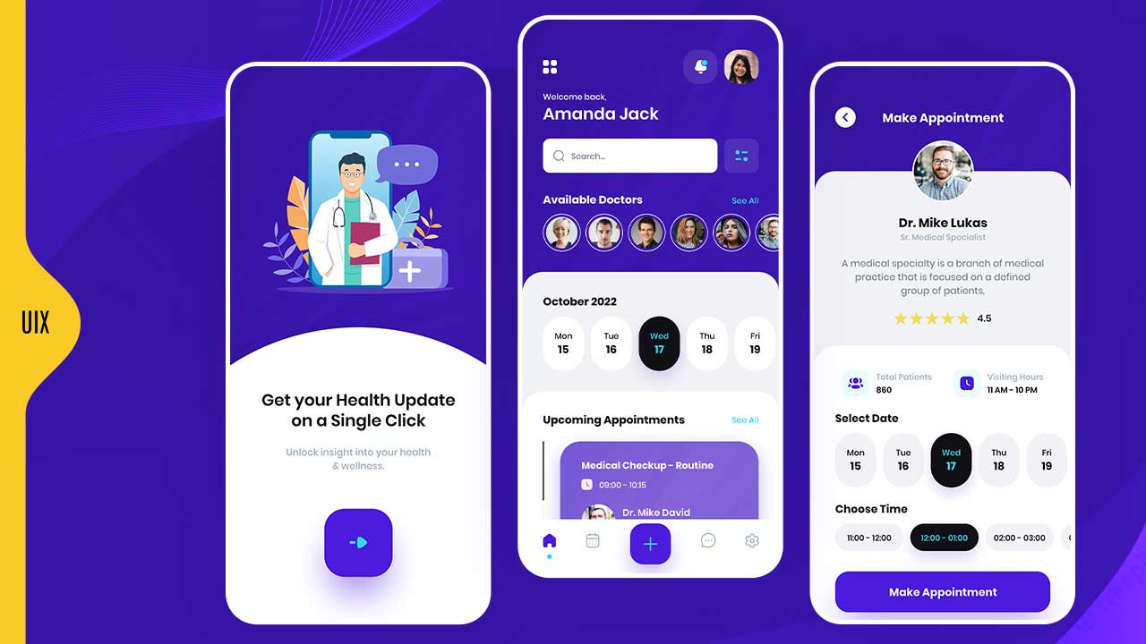 Medical & Health App UI Design – Appointment Booking app ui design appointment booking clean doctor app figma freebie health health care app interface design medical medical app medical app design medical kit minimal design mobile app mobile app ui mobileapp onboarding ui design ui kit