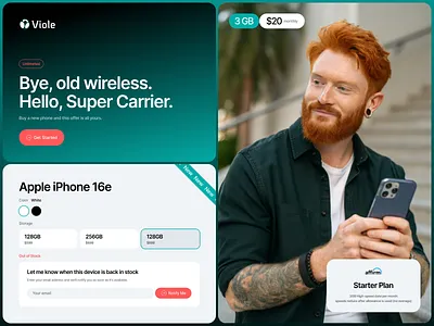 Mobile Carrier Website Design design interface landing page mobile plan ui mobile website ui pricing page design product design saas web design startup ui subsription plan telecom app web design web ui website design wireless carrier design