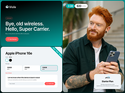 Mobile Carrier Website Design design interface landing page mobile plan ui mobile website ui pricing page design product design saas web design startup ui subsription plan telecom app web design web ui website design wireless carrier design