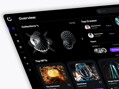 NFT Dashboard UI Concept 🚀✨ artwork btc crypto dashboard managment marketplace minimal nft nft dashboard panel ui ui ux visual design wallet web pannel