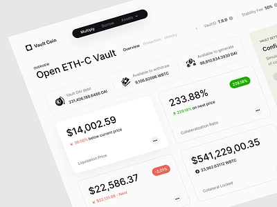 Vault Coin: Dashboard app blockchain coin vault coins crypto crypto solution dao dashboard data data analysis defi deposit digital product price staking statistic user user experience user inteface web