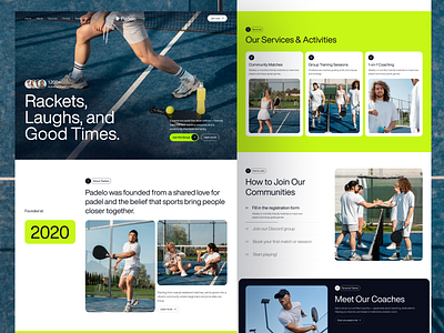 Padelo – Sport Community & Padel Club Landing Page branding clean coaching company comunity course field landing minimalist padel padel website services sport sport padel ui ux website