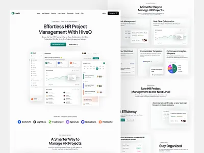 HiveQ | HR Project Management Landing page admin clean design hr human resources landing page management minimal minimalist modern ui productivity tool saas saas product landing page task manager team collaboration web design website