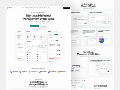 HiveQ | HR Project Management Landing page admin clean design hr human resources landing page management minimal minimalist modern ui productivity tool saas saas product landing page task manager team collaboration web design website