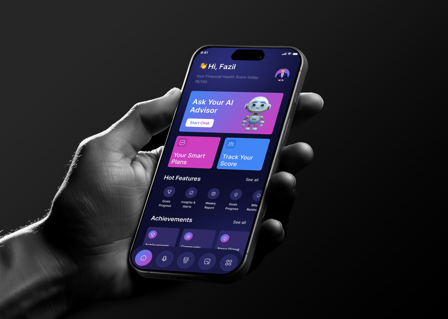Finora – An AI-Powered Personal Finance App ai app design ai interaction design ai mobile app ai powered app design budgeting app dashboard dashboard design mobile app design mobile ui design personal finance app voice user interface