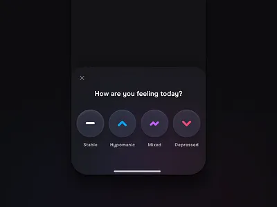 Select Mood app buttons clean dark dark mode design gradient health ios iphone mental health minimal modal mood neumorphism overlay shadows simple skeuomorphism ui