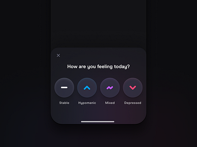 Select Mood app buttons clean dark dark mode design gradient health ios iphone mental health minimal modal mood neumorphism overlay shadows simple skeuomorphism ui