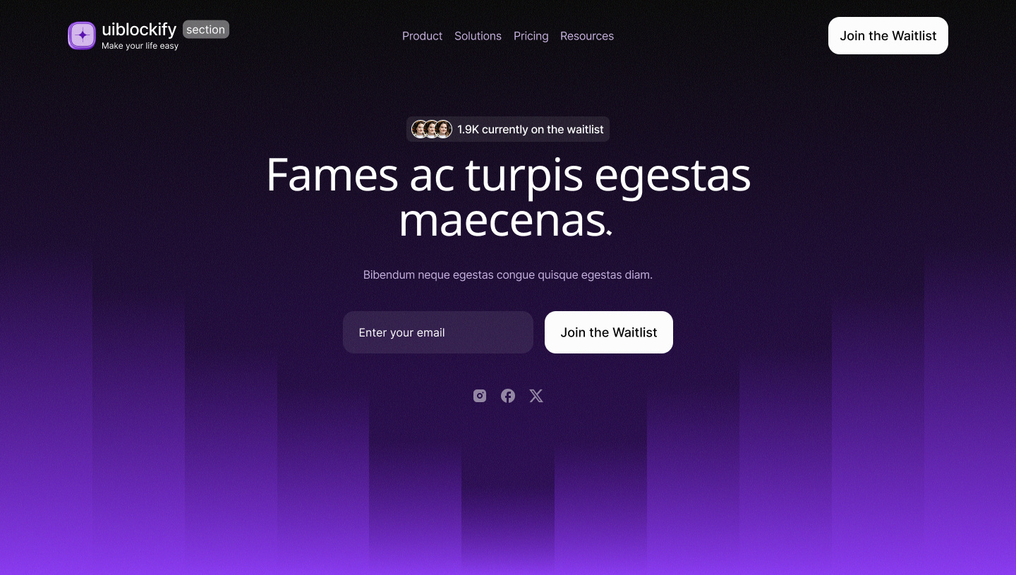 NEW dark-purple hero section dark form graphic design hero block hero section purple ui waitlist