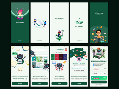 AI Book Summaries - Splash Screen, Onboarding and Direct Store app design graphic design illustration ui ux