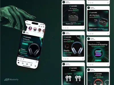 Social Media Ad Design for Crypto-Powered Marketplace | Masterly ad design ad designs banner design crypto design electronic devices graphic design illustration mobile design purchase design responsive design sale ads shopping social media social media ads social media design tech ui ux vector