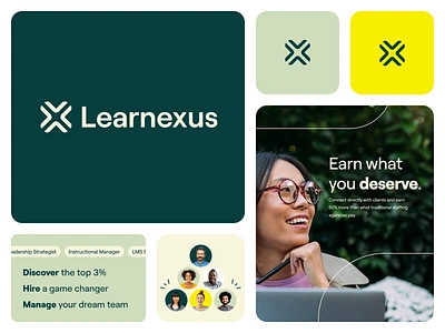 Learnexus b2b brand brand designer brand guide brand identity branding design agency green highlight icon illustration learning and development logo marketplace modern saas simple typography ui