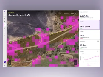 Environmental Restoration Platform - Monitoring bento carbon climate tech dashboard data visualisation environment gis heatmap management map restoration ui