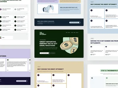 Web Design • The Credit Attorney attorney blue cards colorful designinspiration graphic design green illustration illustrations law firm lawyer minimalist orange purple ui web