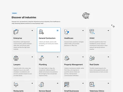 Industries b2b call center choose flat grid icons modern page read more review saas section tiles ui web website
