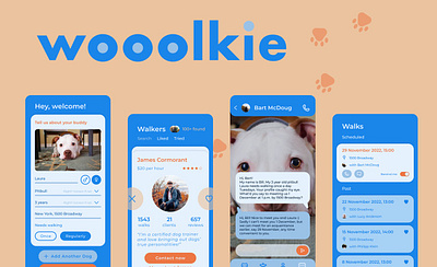 Wooolkie – A Dog Walking App graphic design logo product design product interactions ui ui design ux ux design ux research
