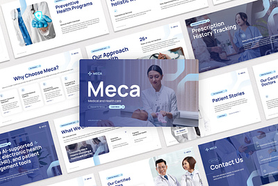 Meca – Medical Health Care Presentation branding business design graphic design healthcare medical modern pitch deck powerpoint presentation template ui wellness