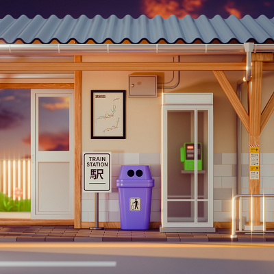 Train Station 3D Illustration 3dmodeling artdirection blender 3d illustration low poly stylized train
