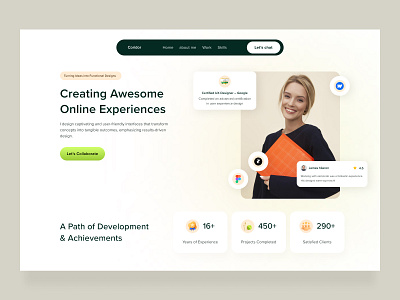 Website for Portfolio agency brand branding brown clean freelancer header hero section home page landing page minimal navbar pastel portfolio product design soft color supitar ux design web website