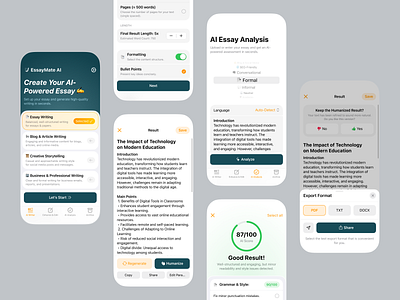 AI Essay Writer App Interface ai android app app store assistant dark education essay graphic design interface ios iphone main page mobile mockup modern text ui ux writer