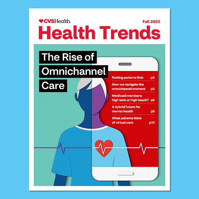 CVS Health Trends - The Rise of Omnichannel Care digital doctor editorial health healthcare illustration magazine medical ominichannel paper art papercut patient virtual
