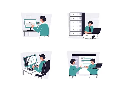 Ongoing development Flat Illustrations app code design development flat graphic design illustration people programming simple tech vector visual web development
